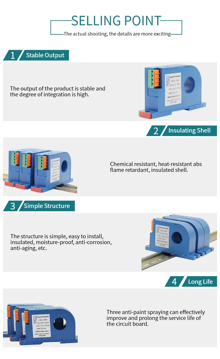 AC0-10A  20A 50A 150A 200A Current Sensor Transducer 4-20mA RS485 22mm Hall Effect Current Transmitter