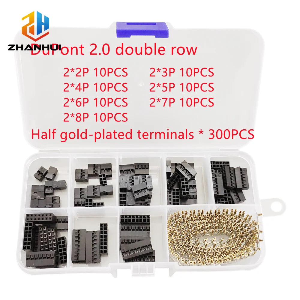 370Pcs 2.0mm Dupont Connector Kit, Double Row Pin Header Housing & Female Terminal Set, Jumper Wire DIY Electronics Components