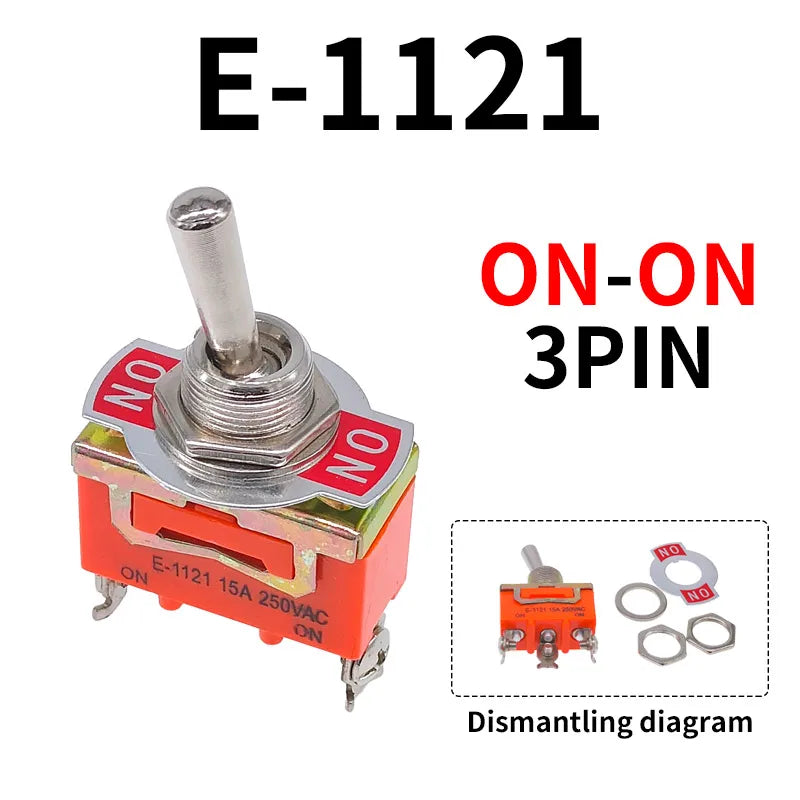 Toggle Switch SPST DPDT 250V 15A 2 3 Position Latching ON-OFF ON-ON ON-OFF-ON E-1322 1021 1122 1121 1221 1321 Cap Waterproof