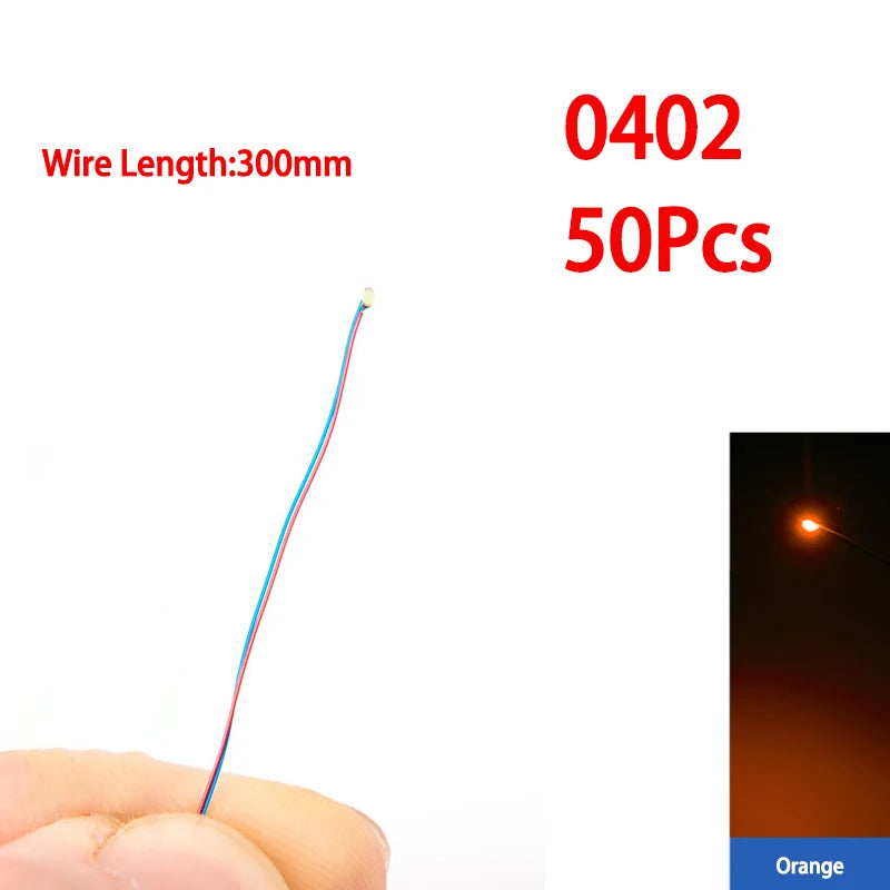 50pcs/bag 0402 0603 0805 1206 SMD Lamp Wired Micro Litz Led Pre-Soldered Chip Wired 30cm 3V DIY Railway Models Scenes Toy Light