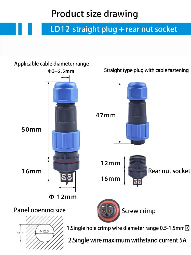 IP68 Waterproof Connector LD Series Male Plug & Female Socket 2-7 Pin & 9 Pin Panel Mount Aviation Wire Electrical Cable Connect