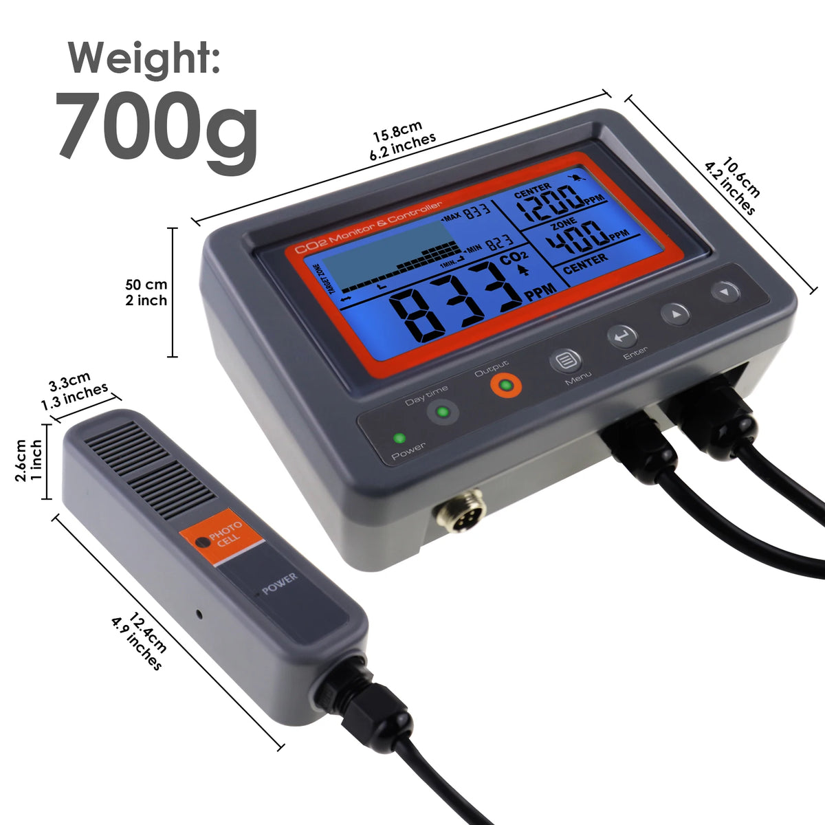 Digital CO2 Carbon Dioxide Monitor Controller Sensor W/ Relay Function NDIR Sensing Probe For Greenhouse Mushroom Farm
