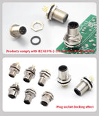 M12 Sensor Waterproof Circular Connector Panel Mount Bulkhead Installation Metal Male Female PCB Socket 2 3 4 5 6 8 12 17pin