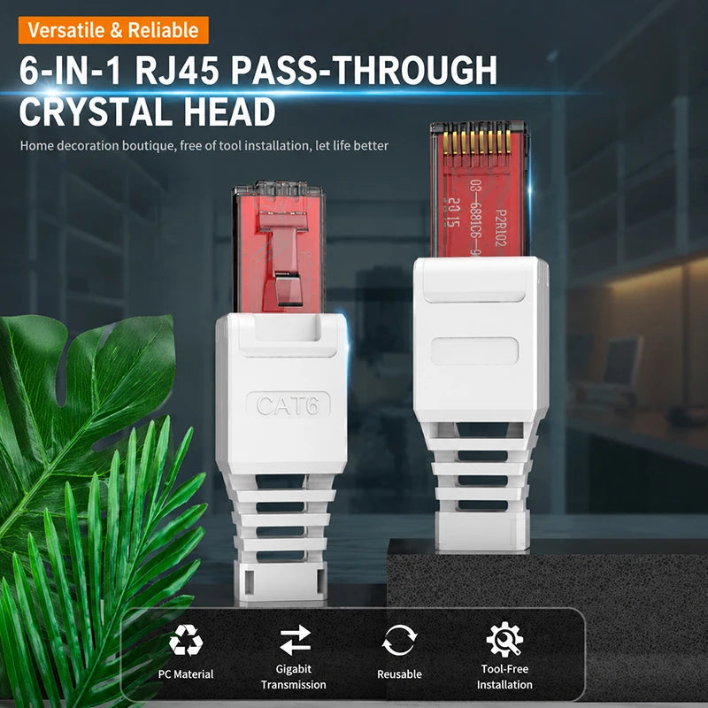 Gigabit Tool Free RJ45 CAT6 Connector Ethernet Termination Plugs, 23AWG to 26AWG Cable Internet Plug Installation Toolless
