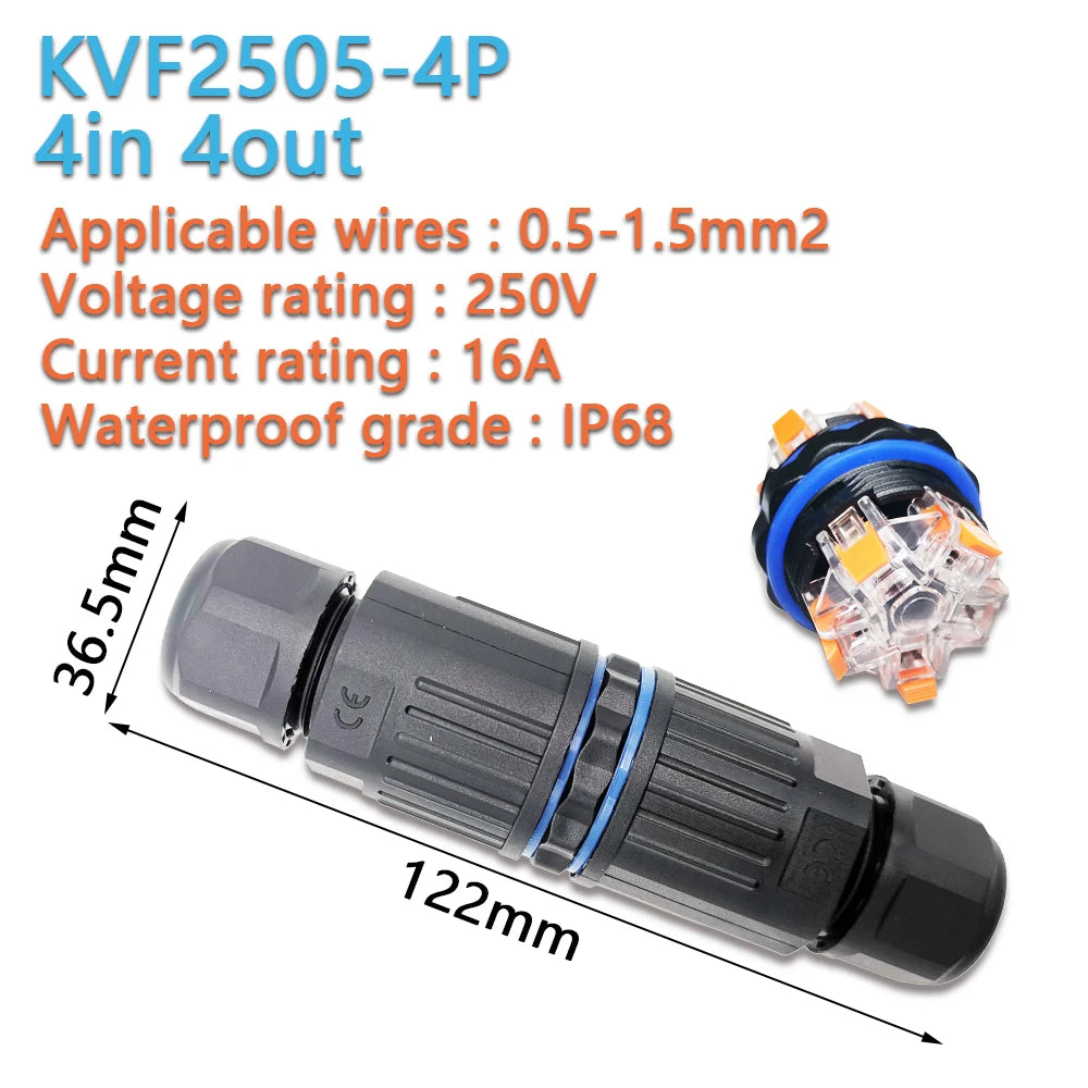 IP68 waterproof cable connector quick connection KVSF-15 2 in 2 out 2/3/4/5 pin Electrical Terminal Adapter Wire Connector