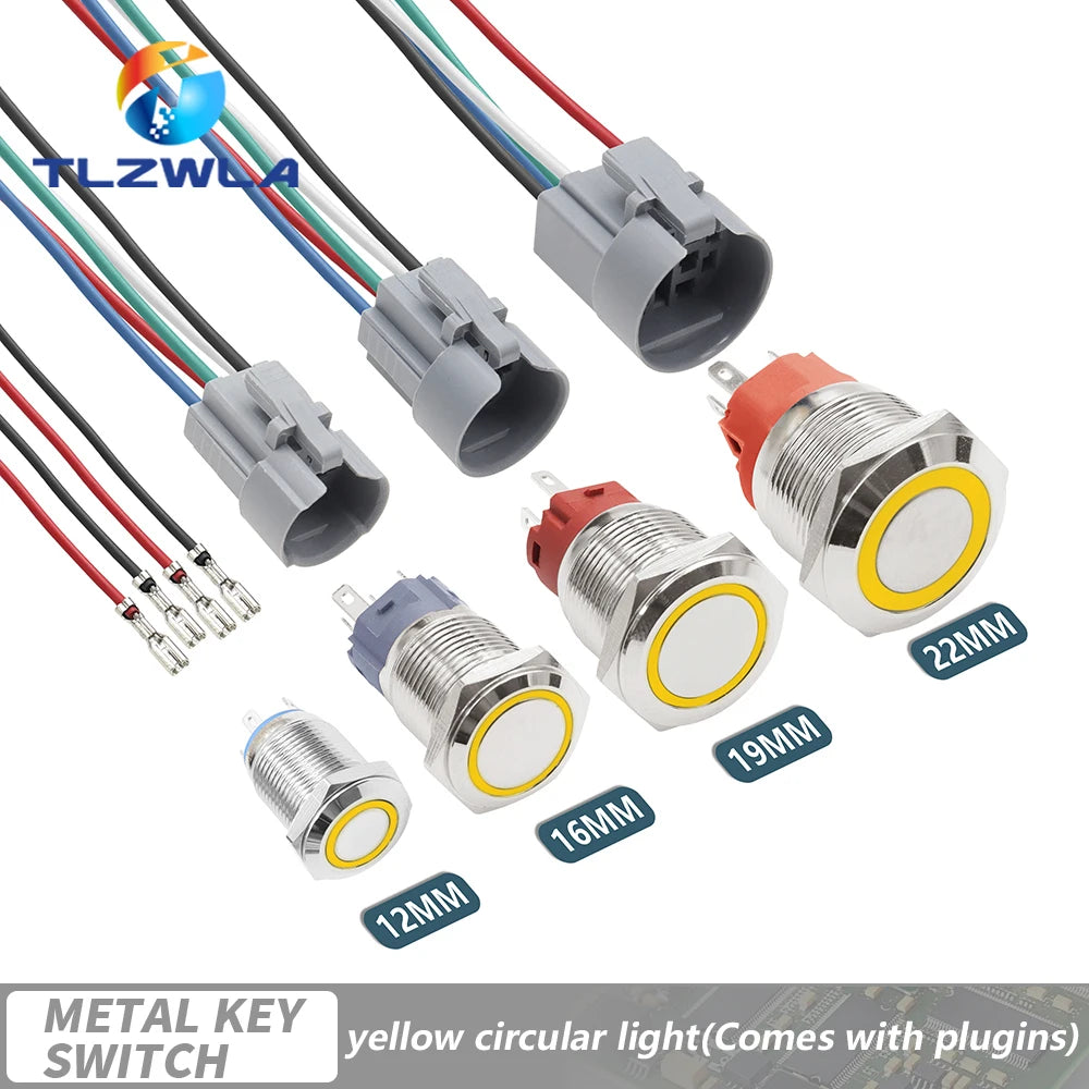 12/16/19/22mm Waterproof Metal Push Button Switch LED Light Momentary Latching Car Engine Power Switch 12V 24V Red Blue