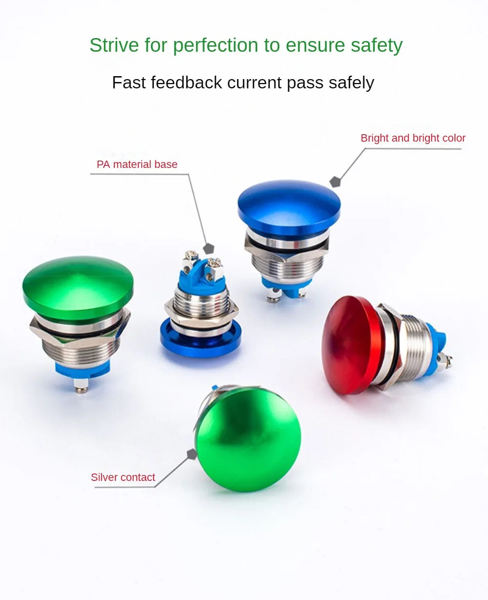 16/19/22mm Metal Button Switch Waterproof Momentary Self Reset Screw Foot Red Green Blue Mushroom Head Power Switch