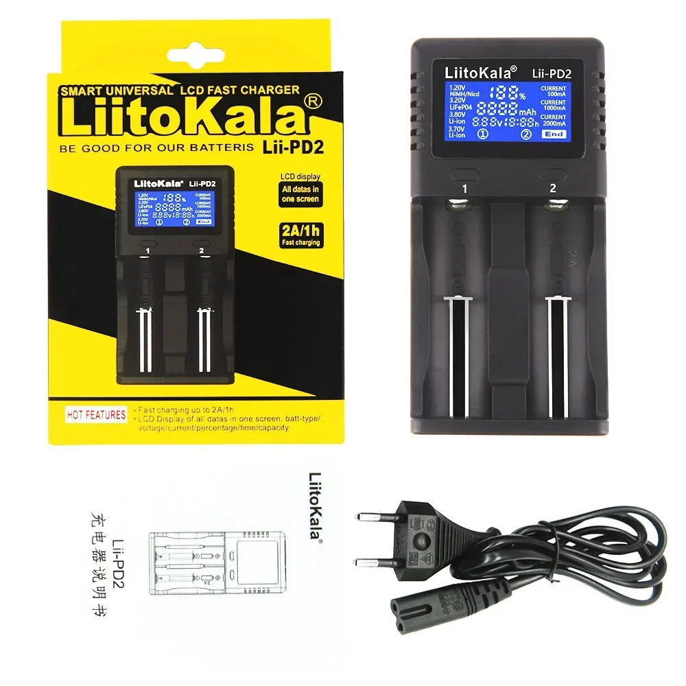 LiitoKala Lii-PD2 Lii-PD4 LCD Lipo Battery Charger For 21700 20700 18650 18350 26650 22650 14500 NiMH Smart Full Automatic Stop