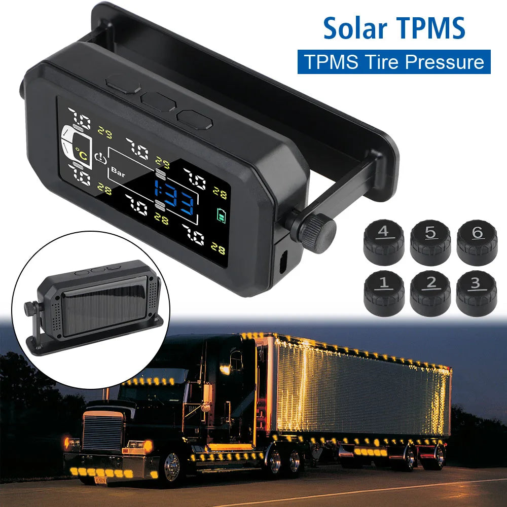 H13 Truck Car Tyre Pressure Monitor 6 External Sensors Tire Pressure Monitoring System Intelligent Temperature Warning Fuel Save