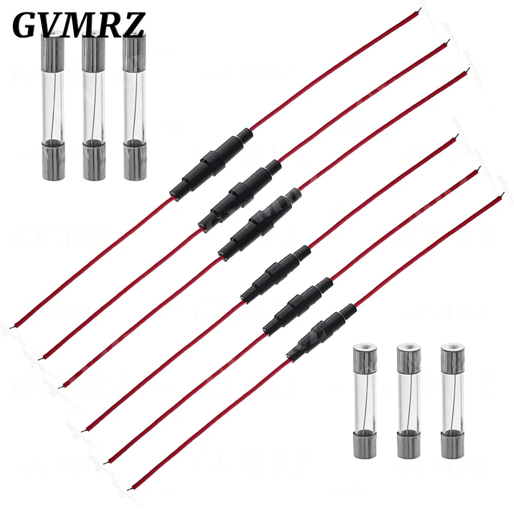 5PCS 5*20mm 6*30mm Glass Fuse Holder Screw Type 5X20mm with 22AWG Wire Cable 250V 5X20MM Glass Fuse Tube Fuse Casing