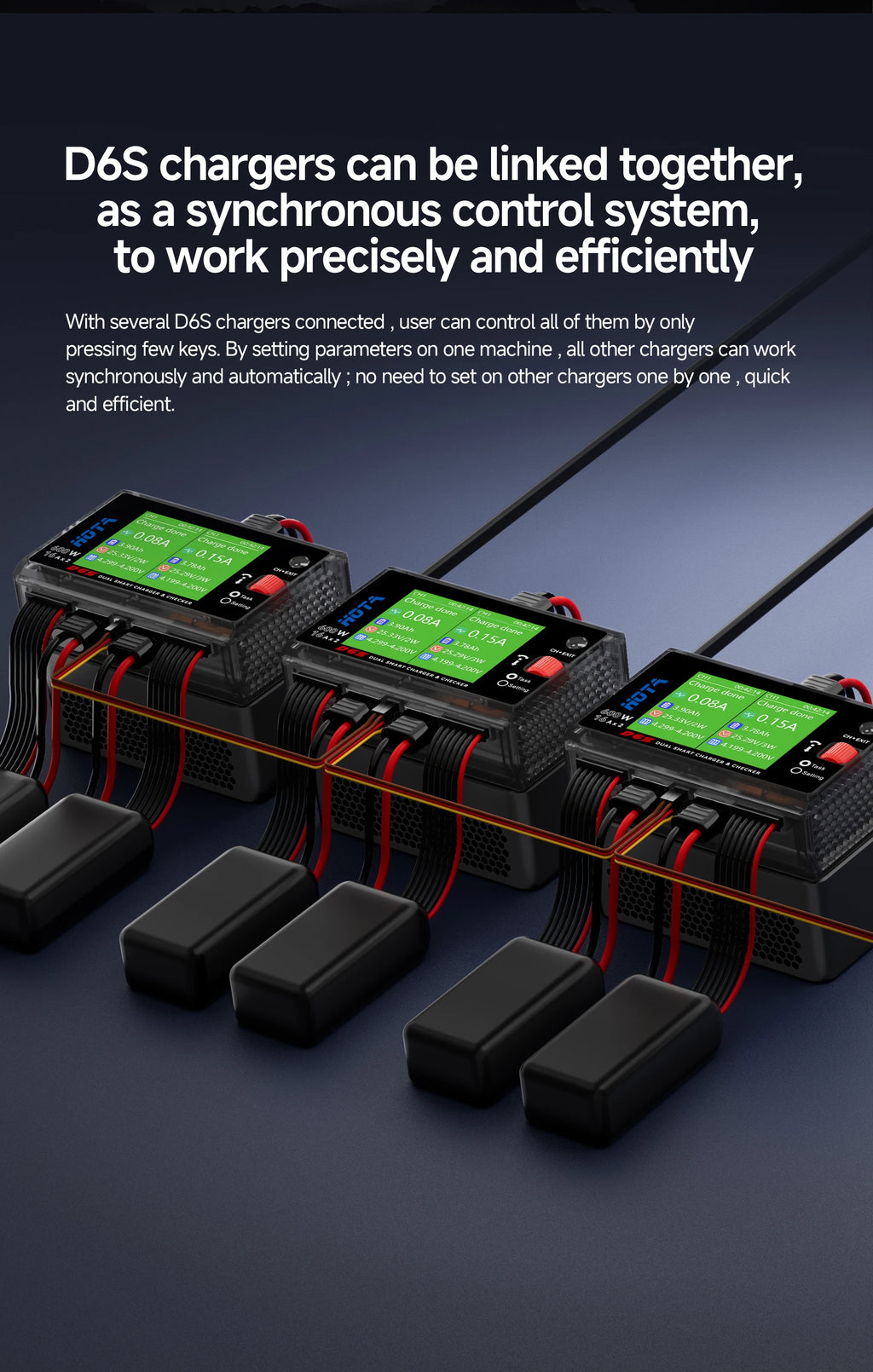 HOTA D6S RC Lipo Battery Charger Magnetic Suction Dual Channel Smart Balance 600W High Power 1-6S Smart Balance Charger