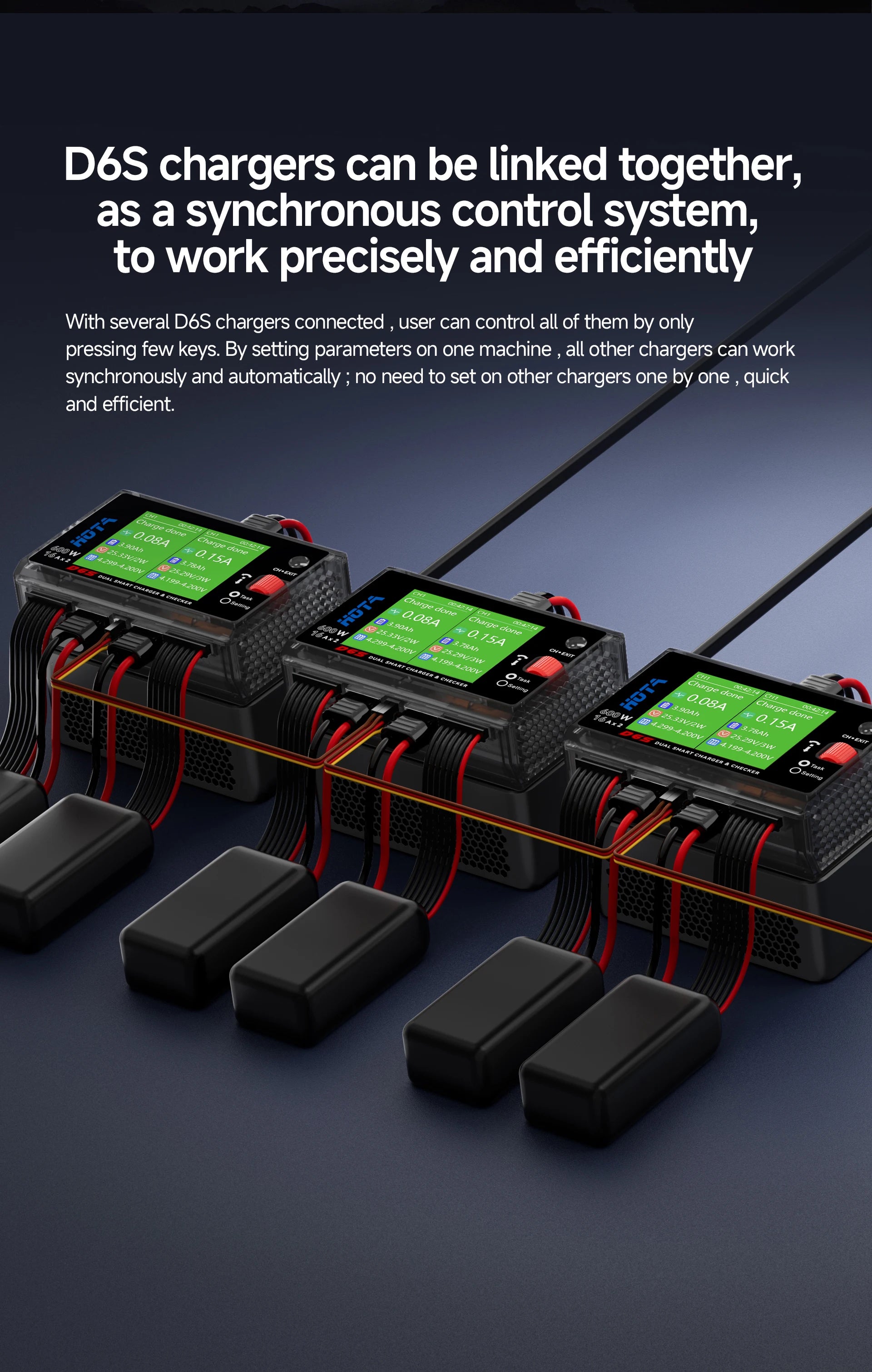 HOTA D6S RC Lipo Battery Charger Magnetic Suction Dual Channel Smart Balance 600W High Power 1-6S Smart Balance Charger