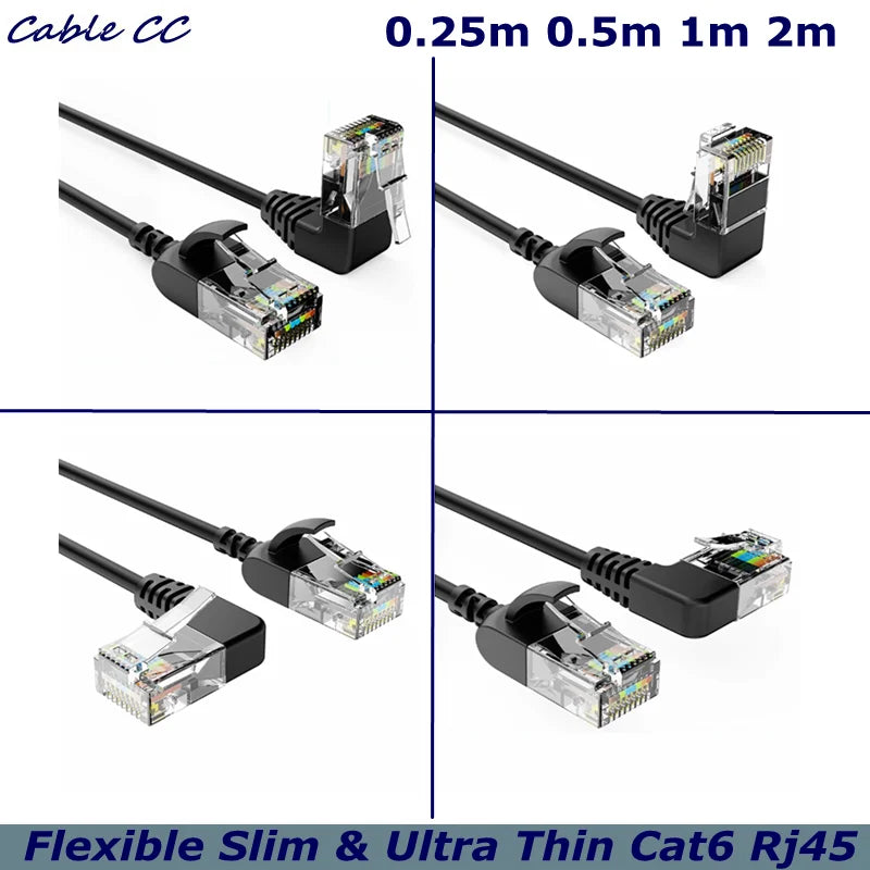 90 Degree Angled, Flexible Slim & Ultra Thin Cat6 Rj45 Ethernet Patch LAN Cord up to High Speed 10Gbps 550MHz for PC, Router
