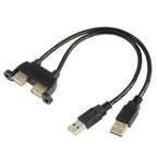 Motherboard 9-Pin to Dual Port USB 2.0 A Female With Ear Screw Hole Panel Data Extension Cable DuPont 2.0/2.54mm 9Pin Terminal