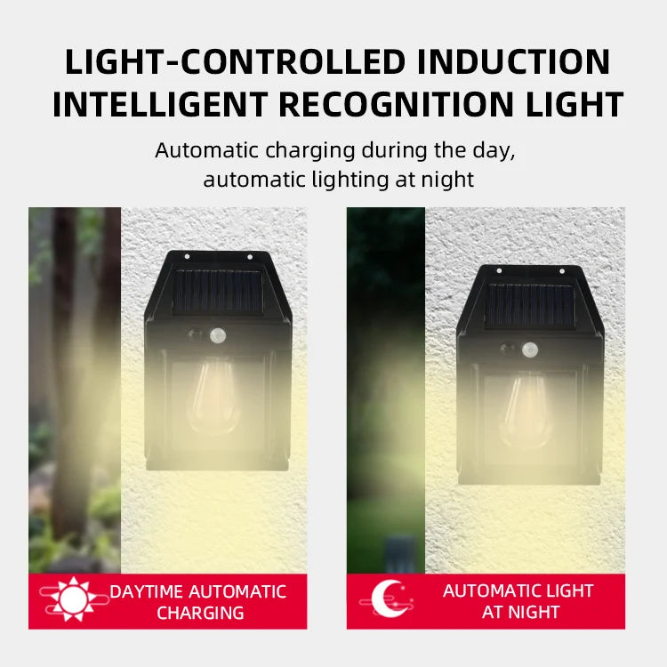 Solar Tungsten Night Lamp Intelligent Motion Sensor Wall Lamp 3 Lighting Modes Waterproof Courtyard Garden Decoration Lantern