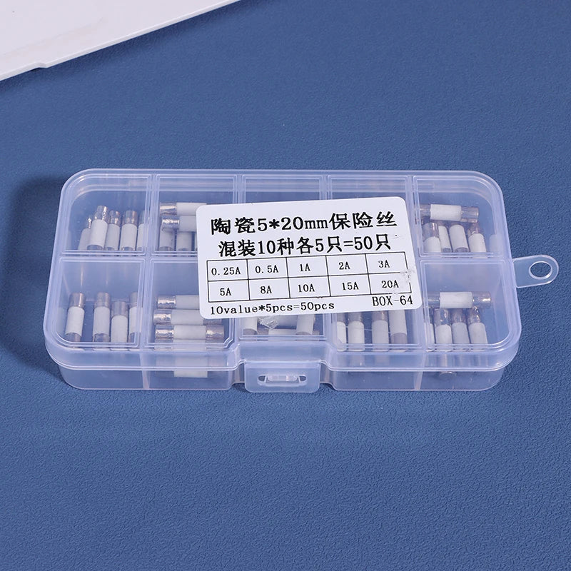 100Pcs Ceramic Fuse  5MM X 20MM Slow Blow T 0.25A 0.5A 1A 2A 3A 5A 8A 10A 15A 20A 250V Ceramic Fuse