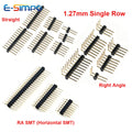 100pcs 1*2/3/4/5/6/40/50P 1.27mm Straight/RA 90d/ Horizontal RASMT Single Row 0.05" Gold-Plated Rohs PCB Male Pin Header