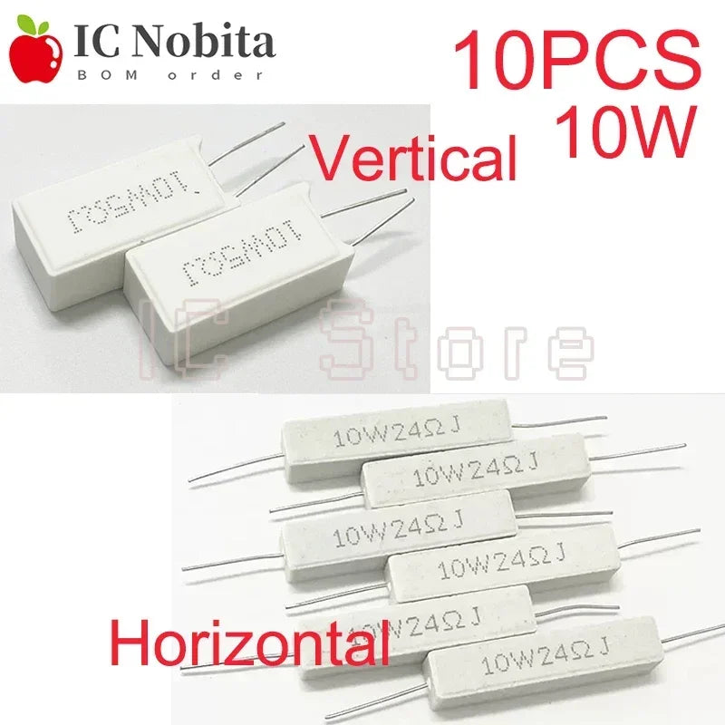 10PCS 10W Cement Ceramic Resistor Power Resistance 5% 0.1 ~ 100K 0.1R 10R 50R 0.25 0.33 0.5 1 2 5 8 10 15 20 25 30 100 1K 2K Ohm