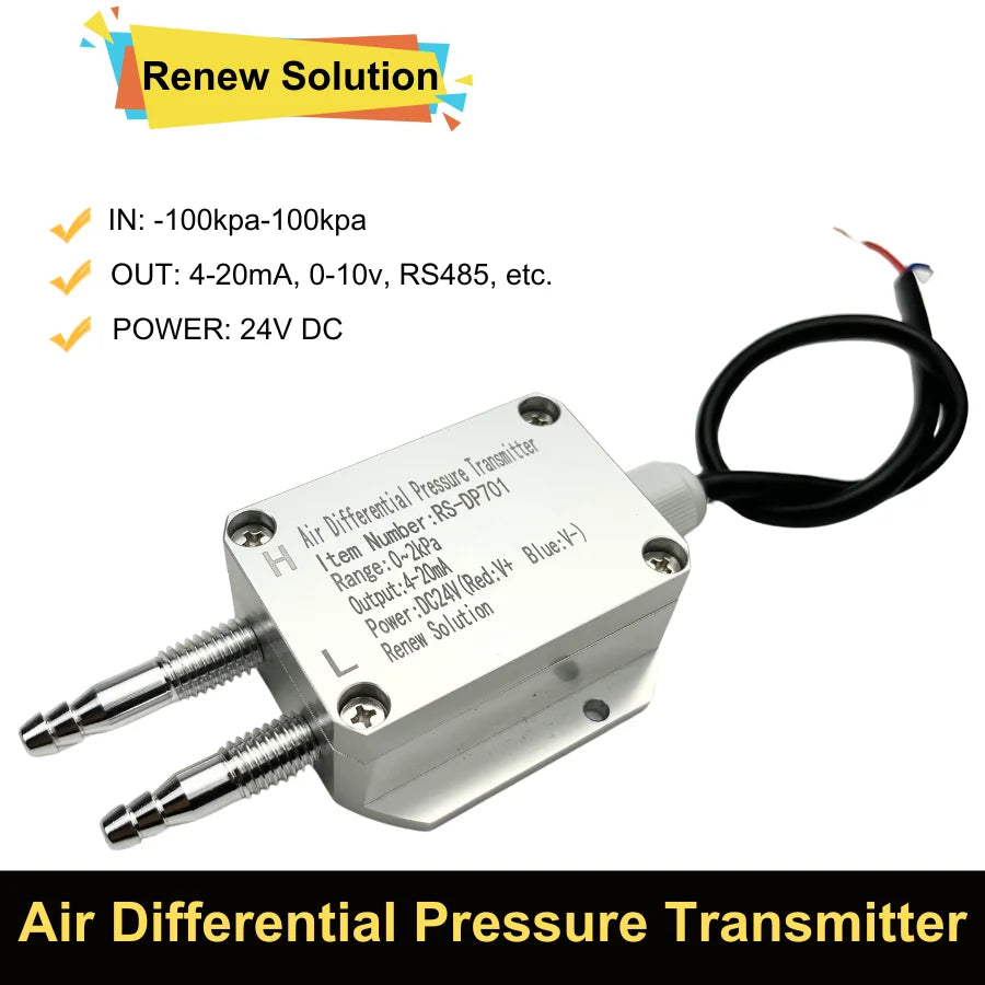 Air Gas Wind Pressure Differential Sensor Transmitter 4-20mA 0-10V 1-5V 0-5V RS485  -10Kpa -0-10Kpa Differential Pressure Meter