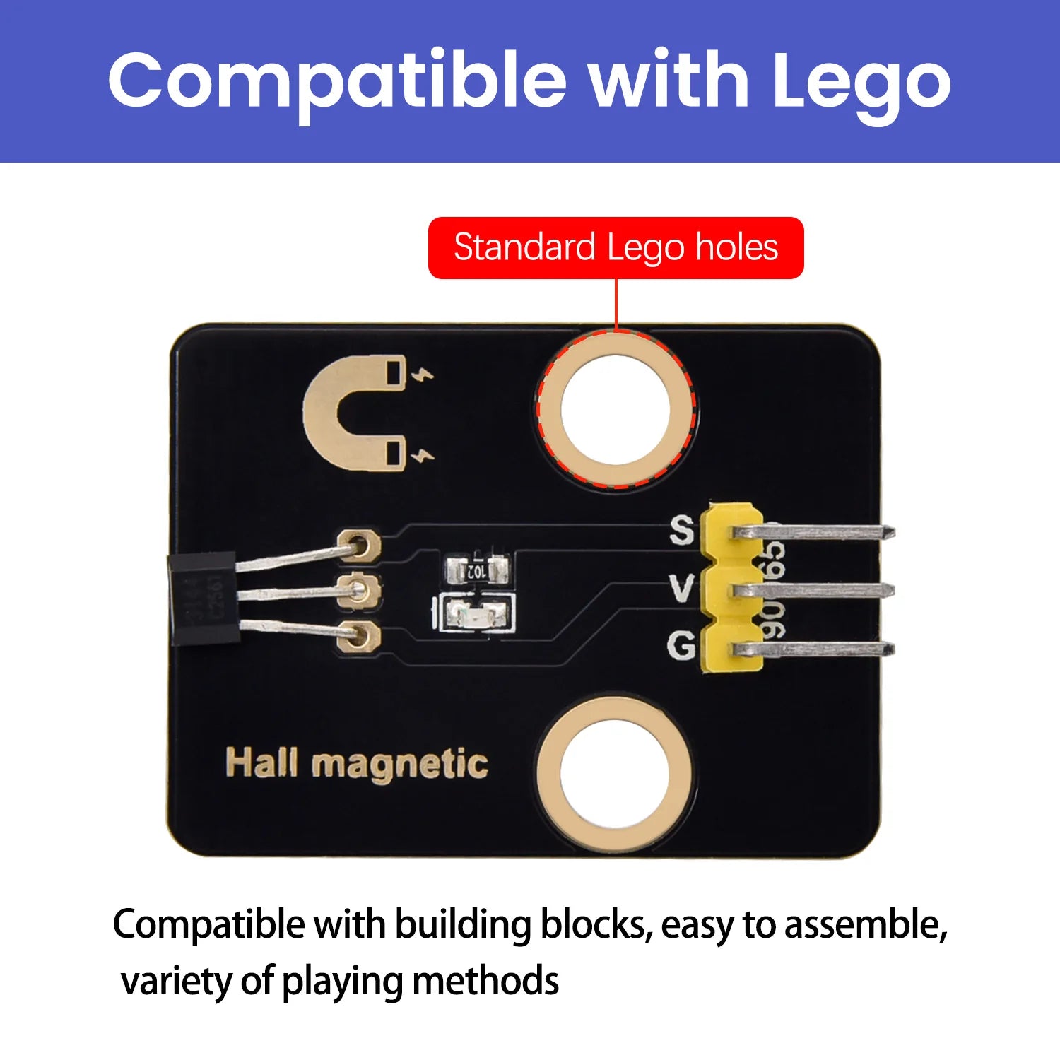Hall Magnetic Sensor Module Hall Effect Detect Magnetic Field for Arduino DIY Projects Compatible with Lego Blocks