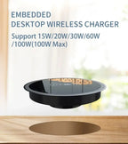 Embedded 15W Wireless Charger Fast Inductive Charging Base Desktop For iPhone 16 15 14 13 12 Samsung S24 S23 Huawei Xiaomi Phone