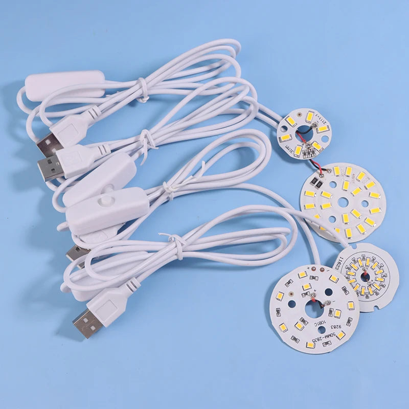 1Pc 1.5M Line Length DC5V LED Chips SMD5730 LED Lamp 31/38/48/50mm USB 3W Light Board Warm White Light With ON/OFF Switch Cable