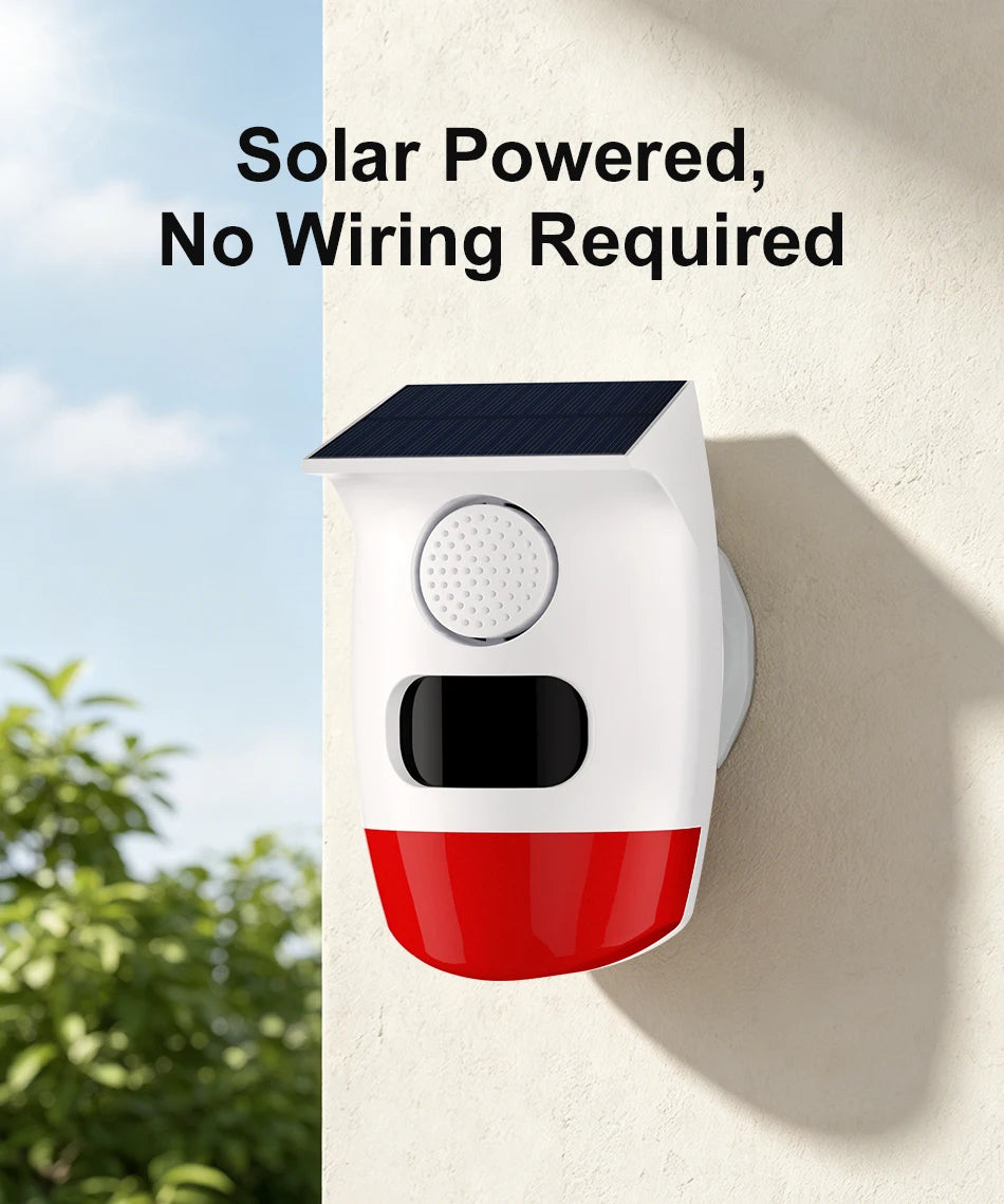 PGST Solar 120dB Independent Alarm Detector PIR Infrared Motion Sensor Siren Horn Home Security Protection Outdoor Waterproof