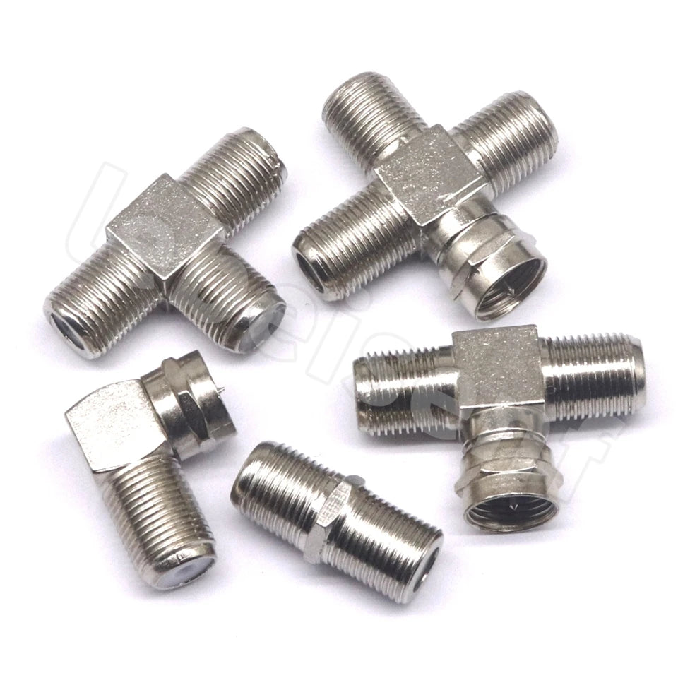 5pcs British F-head zinc alloy direct connection 90 degree elbow cable TV inch docking F tee four-way F-JKK