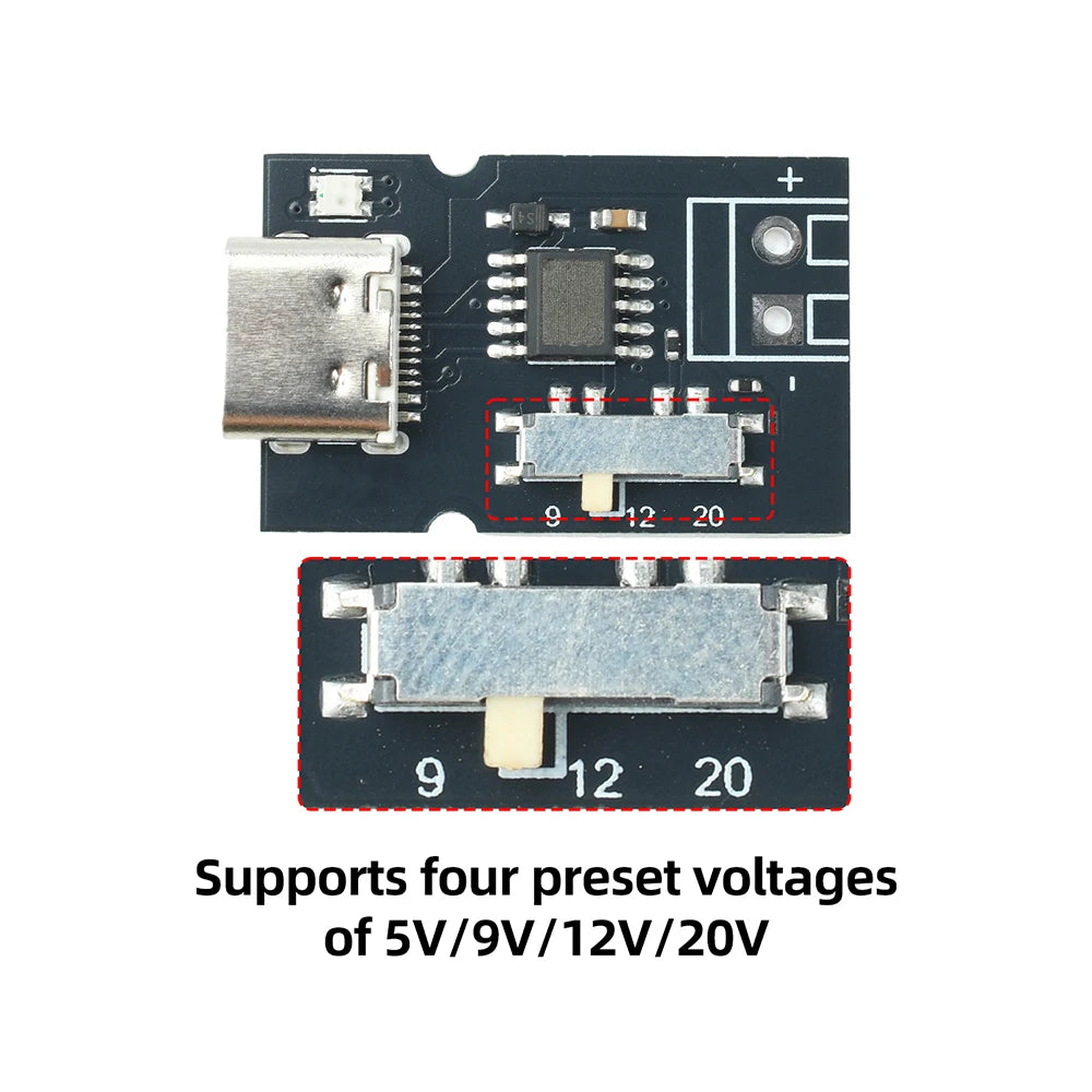 PD QC Protocol Fast Charging Decoy Module 5V 9V 12V 20V Adjustable with Indicator Light Type-C Trigger Module for DIY Electronic