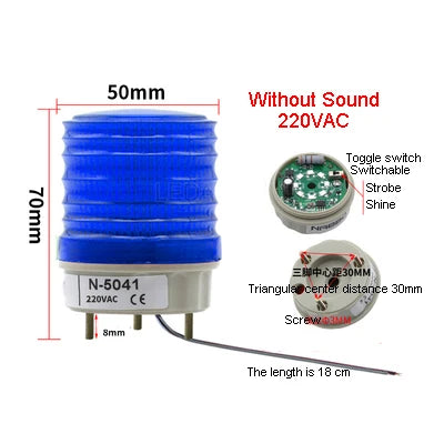 1Pcs N-5041 Without Sound Small Warning Lights LED Flash/Constant Adjustable Alarm Lamp Bolt Installation Red Yellow Green Blue