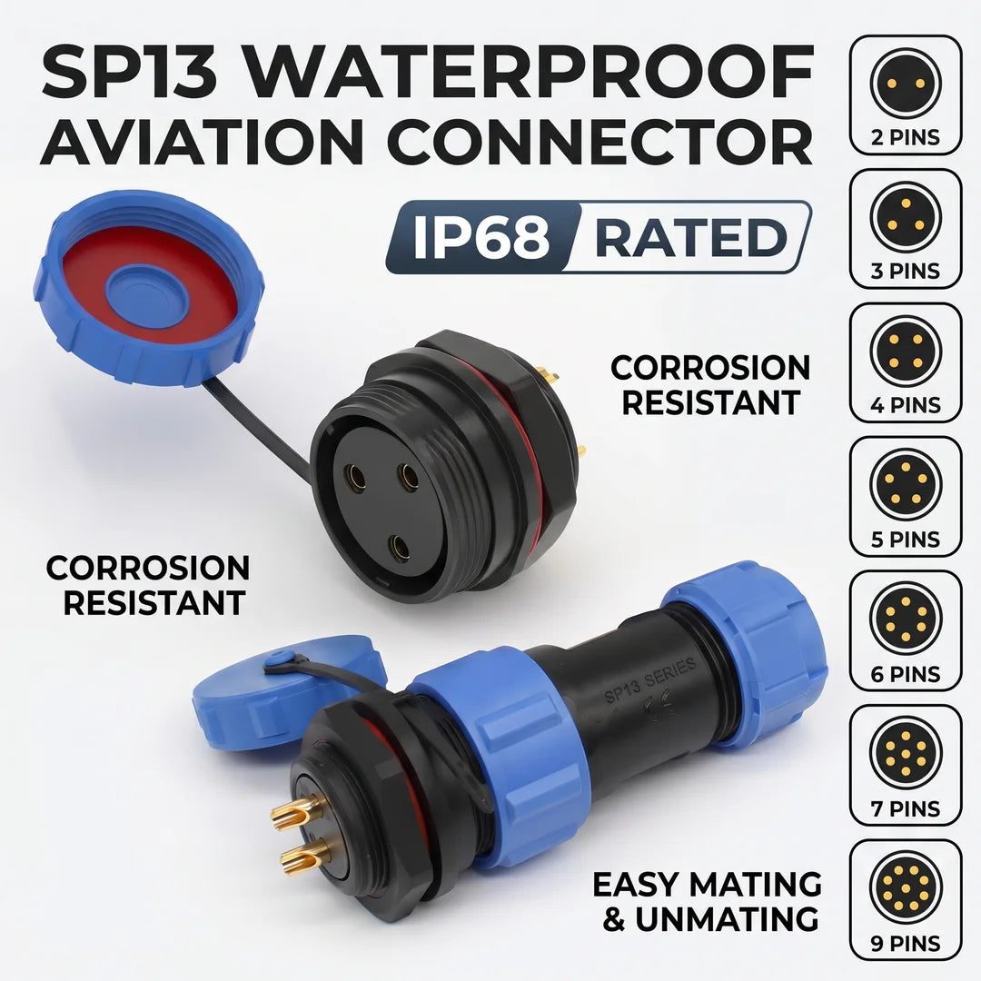 SP13 Waterproof Aviation Connector IP68 Panel Mount Cable Plug Socket 2 3 4 5 6 7 9 Pin Circular Connector Back Nut Set