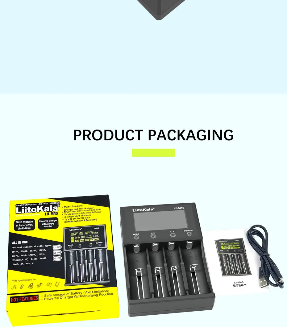 LiitoKala Lii-M4 M4S 18650 LCD Display Smart Charger Test Capacity Suitable For 3.7V 26650 18350 21700 18500 1.2V AA AAA 4 Slots