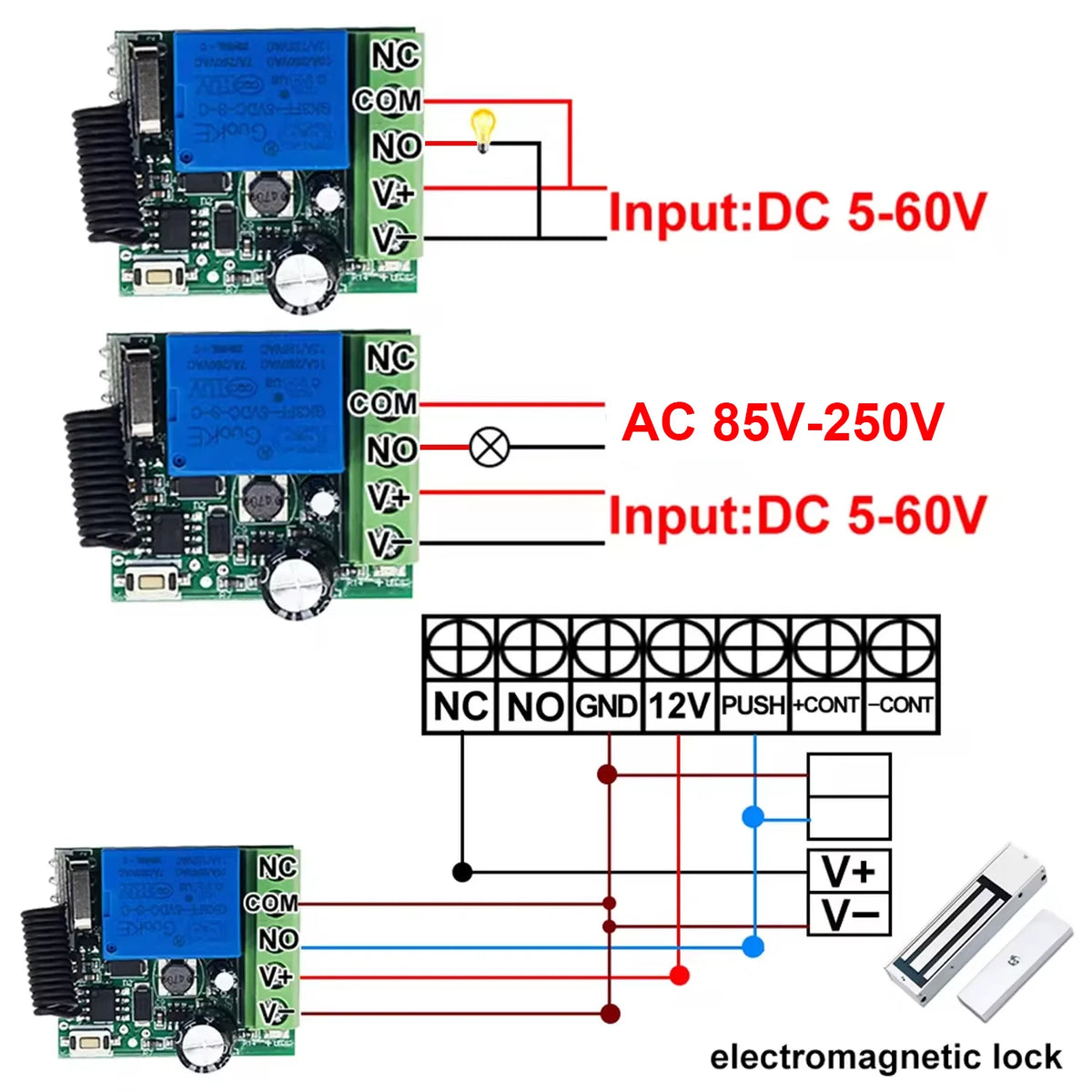 QIACHIP 433MHz Wireless Remote Control Switch Dry Contacts RF Relay Module DC 5V 12V 24V 48V 60V Remote Controls Gate Door Light