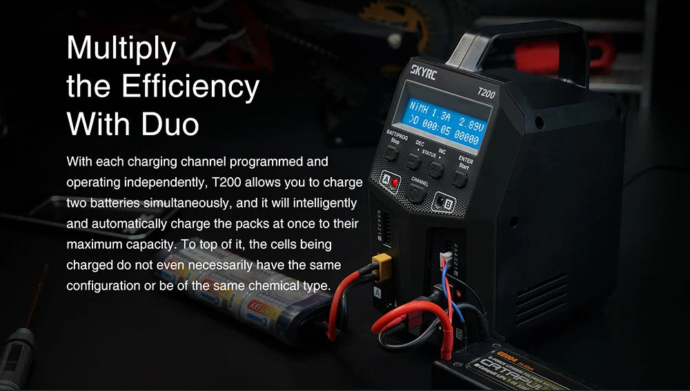 SKYRC T200 T400 T100 AC/DC Lipo Battery Dual Balance Charger Discharger for Traxass Airsoft Drone RC Battery Charger Fast Charge