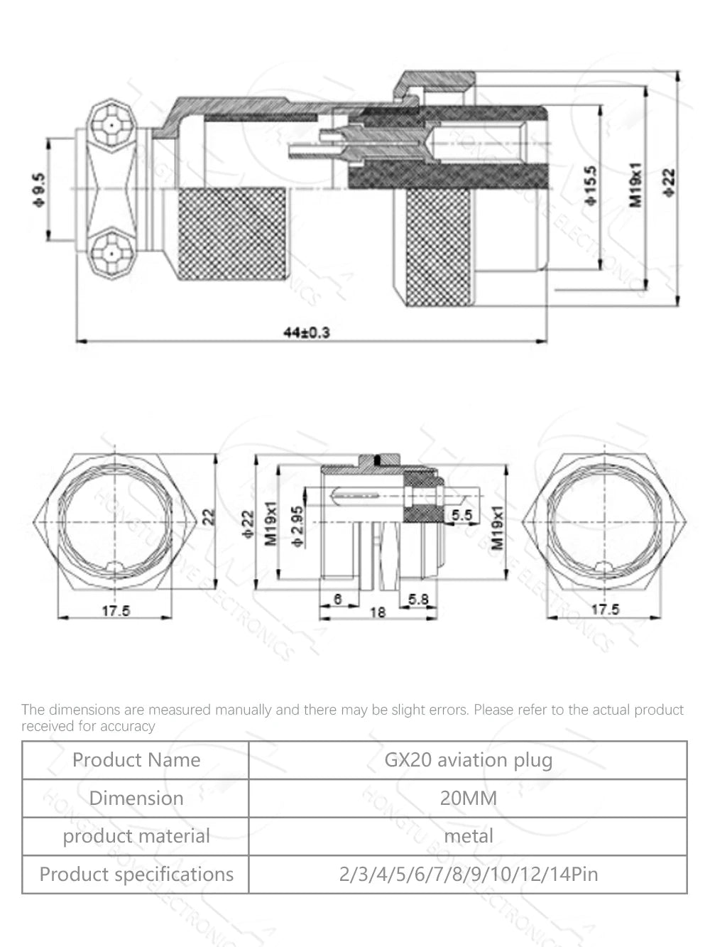 GX12 GX16 GX20 2/3/4/5/6/7/8/9/10 Pin Male Female Butting Wire Cable Circular Aviation Socket Plug Panel Connector Dropshipping