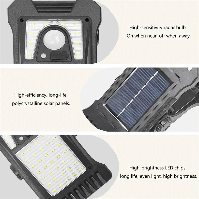 Clip‑on Solar Lights Outdoor Waterproof LED Motion Sensor Solar Security Lights, 3 Modes 3 Mounting Ways Lighting for Fence
