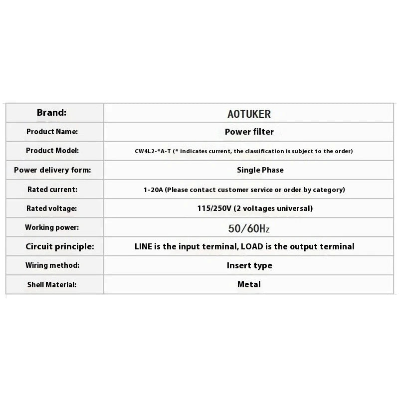 EMI Power Filter 115V/220V/250V Single Phase CW4L2-20A-T Dual Stage Filter Anti-Interference Power Purifier