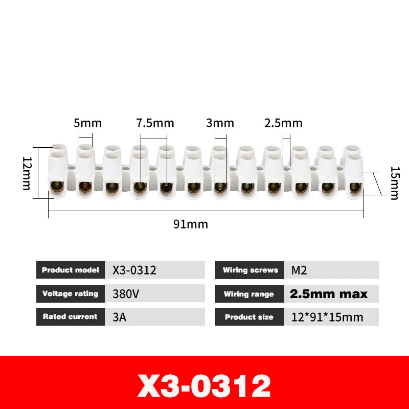 10Pcs 12 Position Electrical Wire Connector Retardant X3-1012 20A 30A Terminal Blocks Barrier Terminal Strip Plastic Terminal