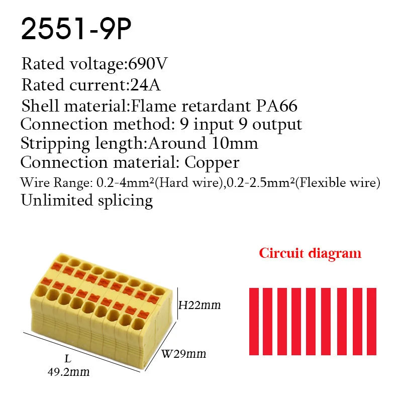 Wire Connectors Push-in Electrical Cable Terminal Block Multiple In Multiple Out Spliceable Mount On Din Rail With Fixing Hole