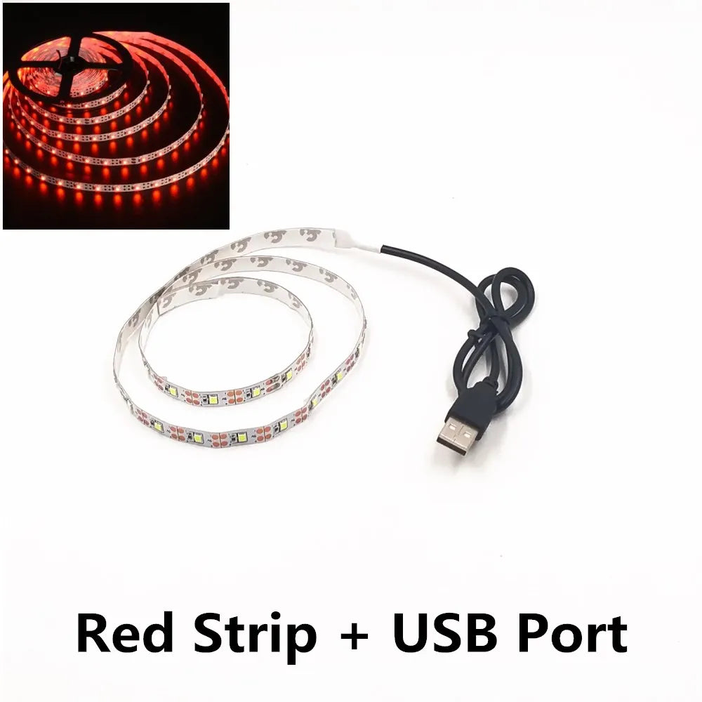5M USB LED Strip Light 5V 3528 1 Meter 5 Meter Yellow Cool White Pink Green Blue Red SMD Ribbon Ceiling Cabinet Light Waterproof