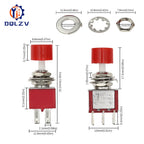 5PCS 10PCS PS-202 Mini 6mm 6Pin SPDT DPDT Momentary Push Button Switch 2A 250VAC 5A 120VAC Toggle Switch With Red Cap