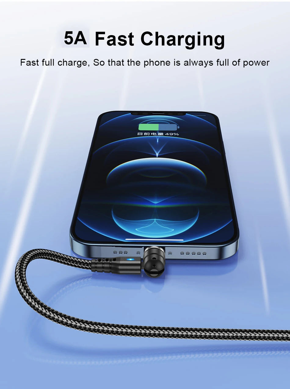 USLION 540 Rotate 5A Magnetic Cable Fast Charging Type C Cable Micro USB Magnet Charge Phone Data Line Wire For iphone 15 Xiaomi