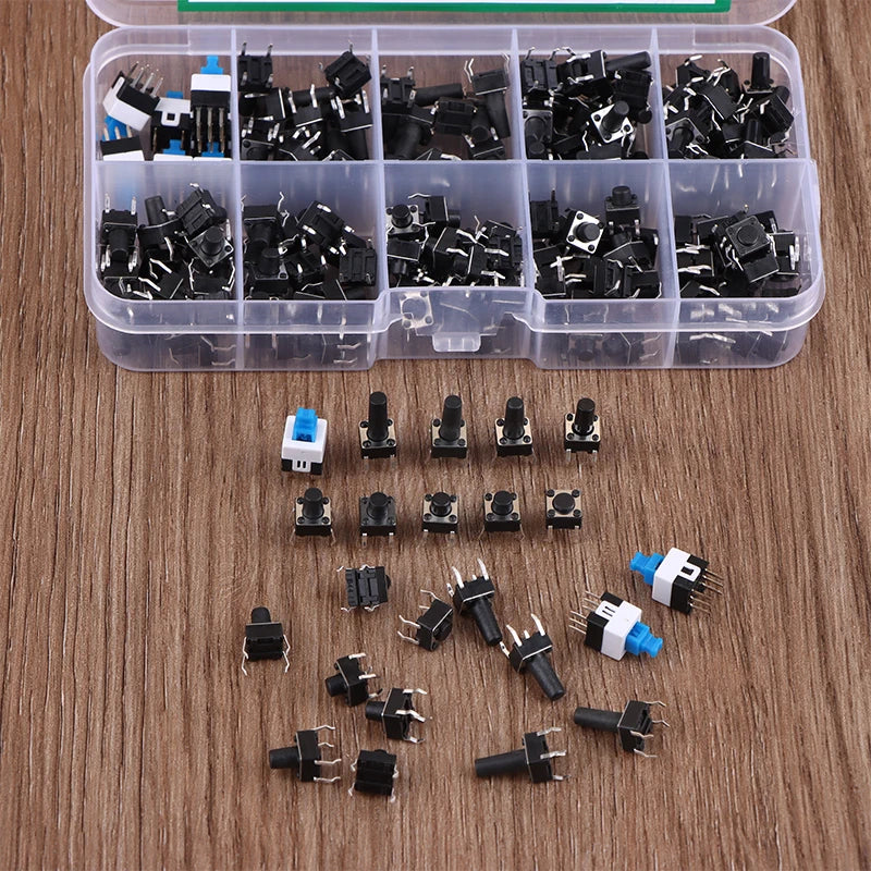 180 Pcs Tactile Push Button Switch Kit  - 6mm/7mm SMD & THT Momentary Tact Switch Assortment, Electronic Components DIY Repair
