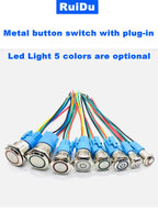 12 16 19 22mm waterproof metal button switch with connector LED lamp instant lock automotive engine power switch 6V 12V 24V 220V