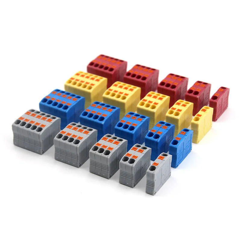 Electrical Cable Wire Connectors Push-in Terminal Block Universal Compact Wiring Multiple In Out Spliceable Mount On Din Rail