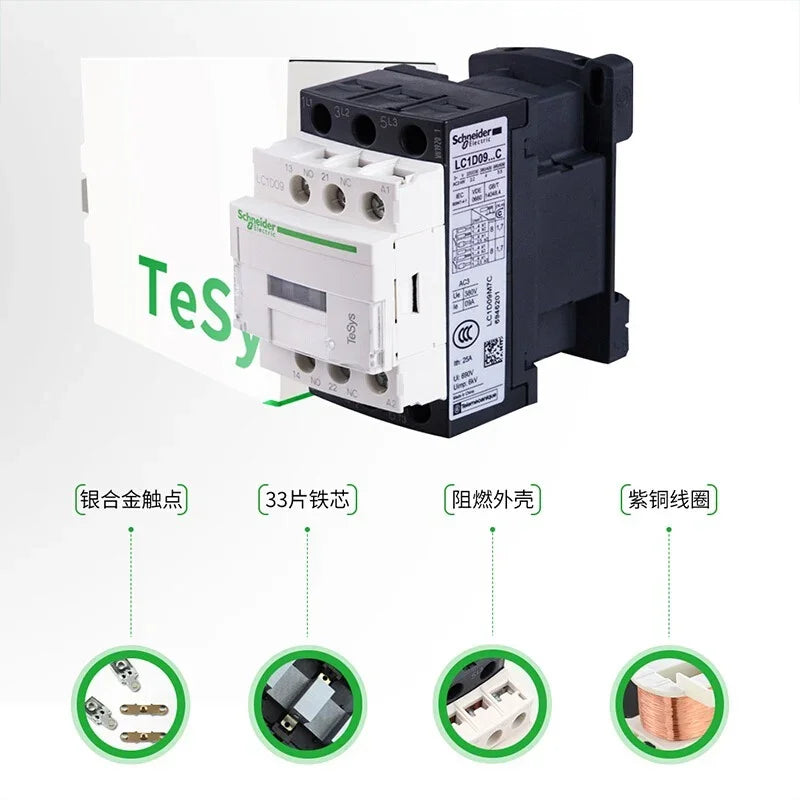 New Black Schneider Version Three-Pole AC Contactor LC1D09 LC1D12 LC1D18 LC1D25 LC1D32 LC1D38 B7C F7C Q7C M7C 24V 110V 220V 380V