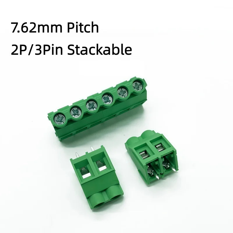 10PCS Screw PCB Terminals KF7620 7.62mm Pitch 2P/3Pin Stackable Green Connector