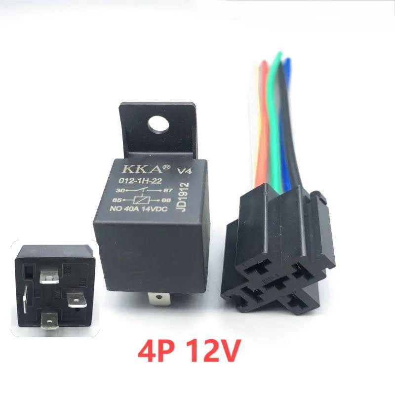 Waterproof Automotive Relay 12V 24V 4PIN 5Pin 40A with Black Red Copper Terminal Car Auto Relay Socket SPDT Harness Cable