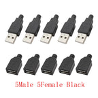 10Pcs USB 2.0 Type A Male Plug/Female Socket 4 Pin Soldering Connector USB Port Charging Data Cable Repair DIY Assembly Adapter