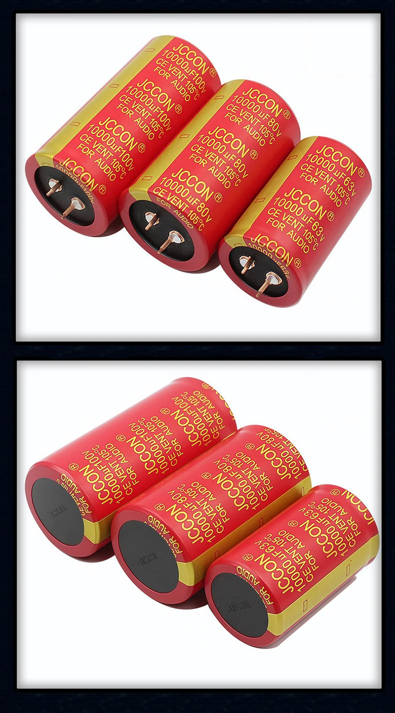 1pcs 50v 10000uf 63v10000uf 80v 10000uf JCCON Copper Pin Capacitors Audio Amplifier Filters Aluminum Electrolytic Capacitors Red